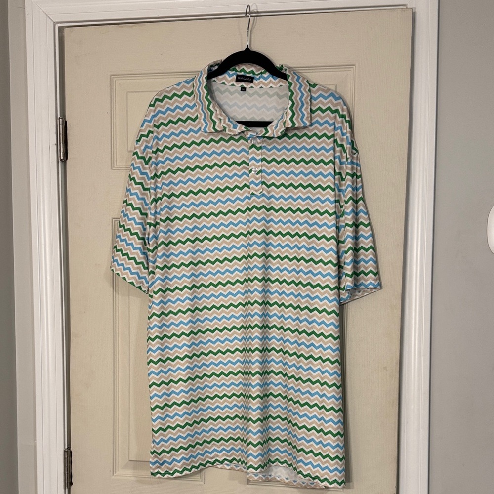 Vibrant Green and Blue Zigzag Polo Shirt